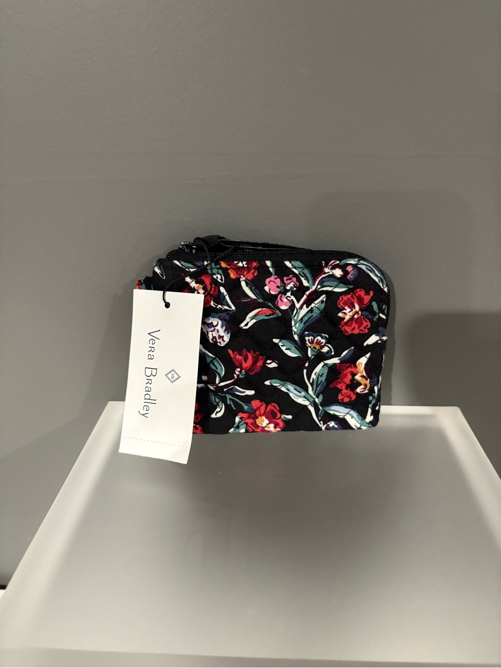 Vera Bradley Black Floral Quilted Zip Pouch